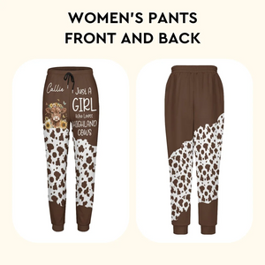 Personalized Highland Cow Soft Woman's Man's Sweatpants with Name and Drawstring Leisure Wear Birthday Gift for Highland Cow Lover