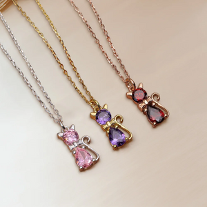 Personalized Cat Dog Bow Birthstone Necklace Dainty Jewelry Birthday Mother's Day Gift for Women Pet Lovers