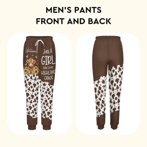 Personalized Highland Cow Soft Woman's Man's Sweatpants with Name and Drawstring Leisure Wear Birthday Gift for Highland Cow Lover