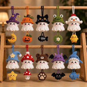 Halloween 2026 Crochet Ghost Car Charm, Handmade Mirror Accessory, Cute Spooky Car Ornament