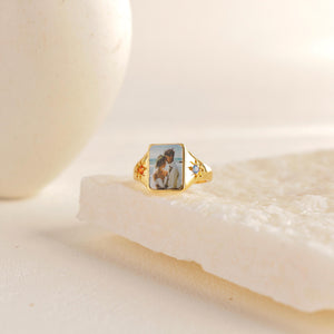 Custom Photo Personalized Rings With 2 Birthstones, Gift for Couple, Family