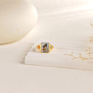 Custom Photo Personalized Rings With 2 Birthstones, Gift for Couple, Family