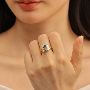 Custom Photo Personalized Rings With 2 Birthstones, Gift for Couple, Family