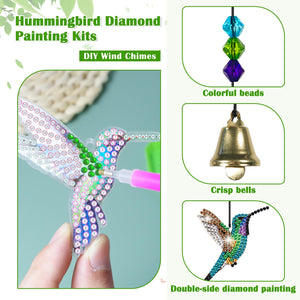 Diamond Painting Kits, Hummingbird Diamond Art Wind Chimes - Gift For Bird Lovers