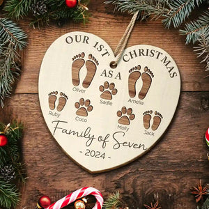 First Christmas As A Family Of Four Footprints - 2024 New Release Personalized Custom Shaped Wooden Ornament