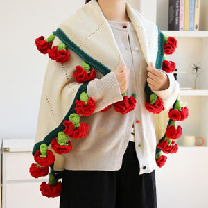 Hand-Knitted Rainbow Carnation Blanket Ready-Made Gift for Mother's Day