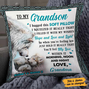 Personalized Wolf To My Grandson Hug This Pillow