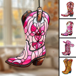 Colorful Cowgirl Boots Suncatcher Ornament - Gift For Cowgirls