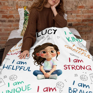I Am Enough, Loved, Helpful, Unique, Smart - Personalized Blanket - Gifts for Kids