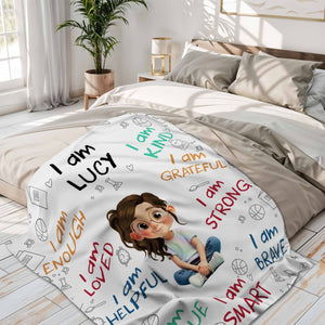 I Am Enough, Loved, Helpful, Unique, Smart - Personalized Blanket - Gifts for Kids