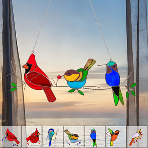 Stained Glass Humming Birds Suncatcher - Gift For Bird Lovers