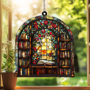 Library Bookshelf Window Hanging - Gift for Book Lover