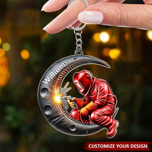 Welding Where Fire Meets Steel - Personalized Welder Shaped Keychain