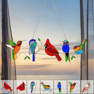 Stained Glass Humming Birds Suncatcher - Gift For Bird Lovers