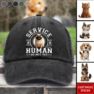 Service Human, Do Not Pet - Dog Personalized Custom Vintage Washed Denim Baseball Cap