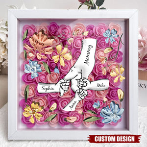 Holding Mom's Hands - Personalized Flower Shadow Box With Name