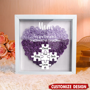 Personalized Mom Puzzle With Kids Names Heart Flower Shadow Box-Mother's Day Gift