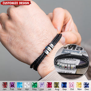 Personalized Mens Braid Bracelet with 1-8 Engraved Beads Family Names-Gifts for Men Father's day