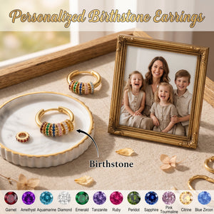 Personalized Multiple Birthstone Hoop Earrings, Minimalist Birthstone Circle Earrings, Mother's Day Gift