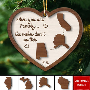 Miles Apart Long Distance Family Friendship State Map Personalized 2-Layer Wooden Ornament 2024 New Release