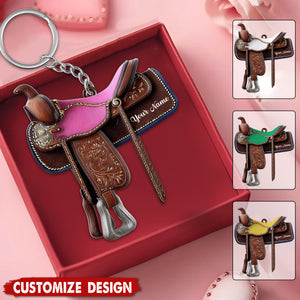 Personalized Western Horse Saddle Keychain - Gift for Riders Cowboy Cowgirl