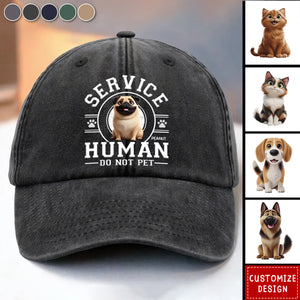 Service Human, Do Not Pet - Dog Personalized Custom Vintage Washed Denim Baseball Cap