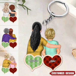 Checkered Pattern Hearts - Personalized Acrylic Keychain - Gift For Mom, Grandma