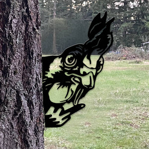 Peek-A-Boo Grumpy Rooster Metal Sign Garden Decoration