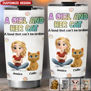 A Girl And Her Cat - Personalized Custom 3D Inflated Effect Tumbler