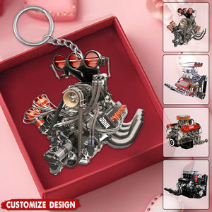 Drag Racing Hot Rod V8 Engine - Personalized Drag Racing Keychain - Gift For Racing Lovers
