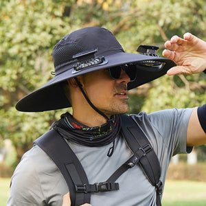 Wide Brim Solar Fan Outdoor Fishing Hat-Solar & USB Charging - Father's Day Gift