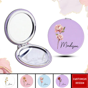 Beautiful Birth Month Flower Personalized Circle Compact Mirror
