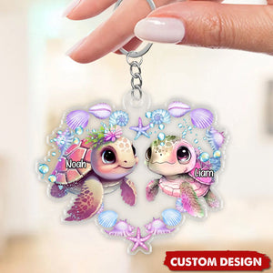Turtle Couple - Personalized Acrylic Keychain - Gift For Couples