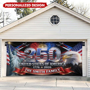 Outdoor Decor America 250th Anniversary-Personalized Independence Day/ 4th of July Garage Door Banner