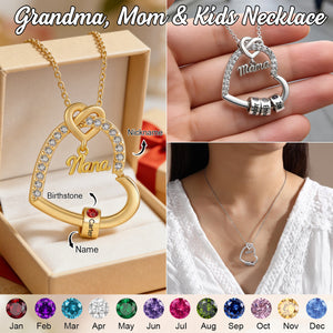 Personalized Kids Birthstone Name Heart Necklace - Gift For Mom Grandma