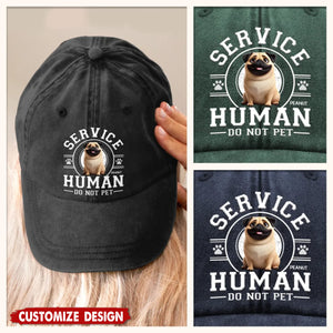 Service Human, Do Not Pet - Dog Personalized Custom Vintage Washed Denim Baseball Cap