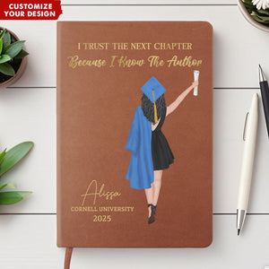 I Trust The Next Chapter - Family Personalized Leather Journal - Graduation Gift For Family Members, Siblings, Brothers, Sisters