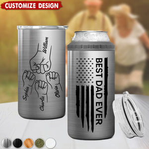 Best Dad Ever Fist Bump Outline Nation Flag - Personalized Can Cooler - Gift For Dad