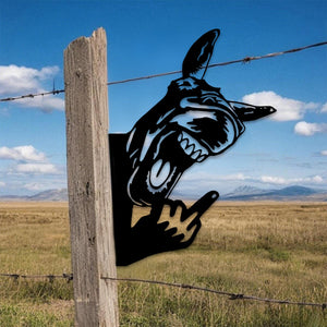 Peek-A-Boo Laughing Donkey Middle Finger Metal Sign