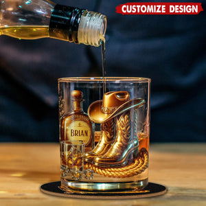 Cowboy Boots Hat - Personalized Whisky Whiskey Glass