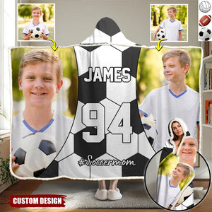 Personalized Photo Wearable Blanket Hoodie - Gift For Football,Soccer,Volleyball Lovers