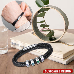 Personalized Mens Braid Bracelet with 1-8 Engraved Beads Family Names-Gifts for Men Father's day