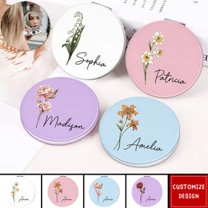 Beautiful Birth Month Flower Personalized Circle Compact Mirror