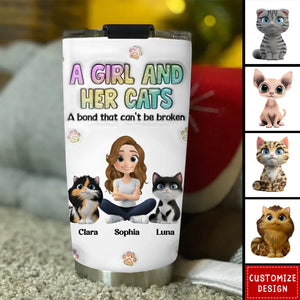 A Girl And Her Cat - Personalized Custom 3D Inflated Effect Tumbler