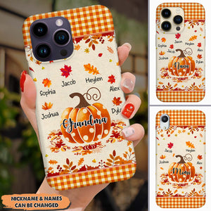 Autumn Fall Season Pumpkin Grandma Mom Leaves Kids Personalized Phone Case