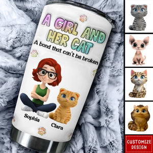 A Girl And Her Cat - Personalized Custom 3D Inflated Effect Tumbler