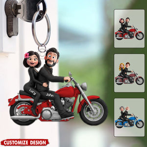 Biker Couple Acrylic Keychain - Personalized Gifts For Couples