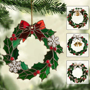 Christmas Stained Holly Wreath Ornament