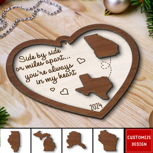 Miles Apart Long Distance Family Friendship State Map Personalized 2-Layer Wooden Ornament 2024 New Release