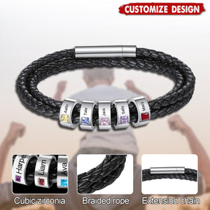 Personalized Mens Braid Bracelet with 1-8 Engraved Beads Family Names-Gifts for Men Father's day